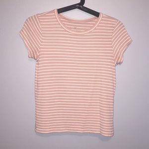 white and pick striped shirt